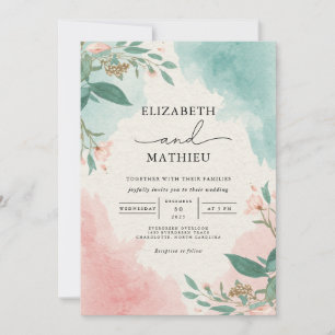 Convite Casamento com Arco de Aquarela de Coral Airy Teal