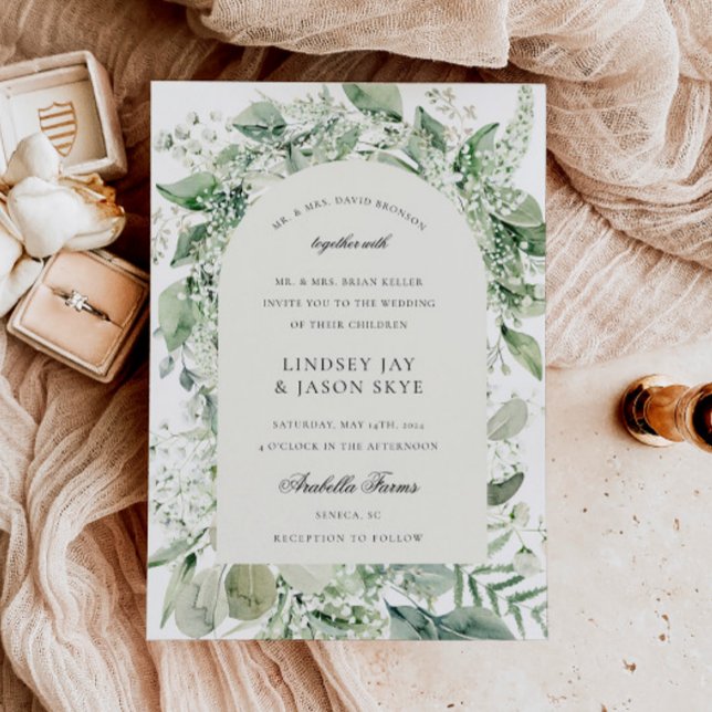 Convite Casamento com Arco de Boho Foliage Foliage Floral  (Criador carregado)
