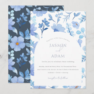 Convite Casamento com Arco de Flor Silvestre Azul Elegante