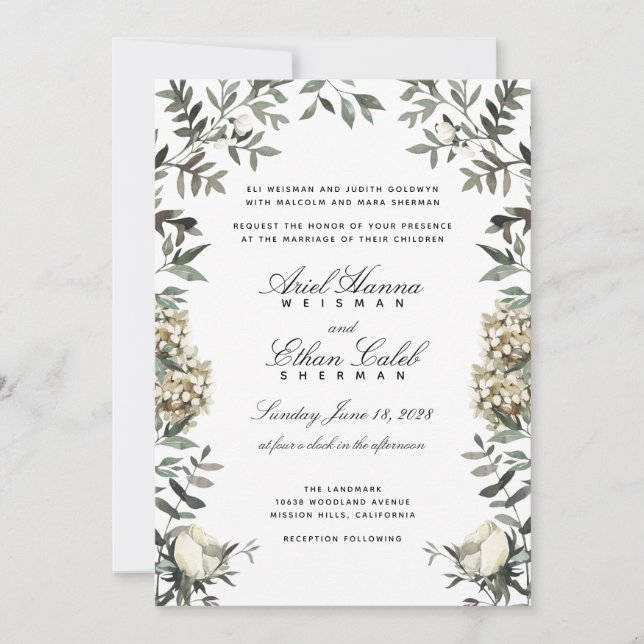 Convite Casamento com Arco de Flores de Eucalipto e Samamb (Frente)