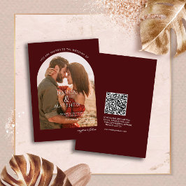Convite Casamento com Arco de Foto Boho Burgundy
