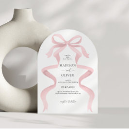 Convite Casamento com Arco de Monograma de Laço Rosa Elega