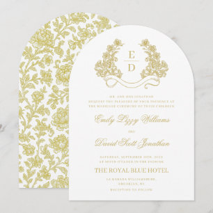 Convite Casamento com Arco de Monograma Dourado e Branco H