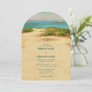 Convite Casamento com Arco de Praia Costeira em Aquarela