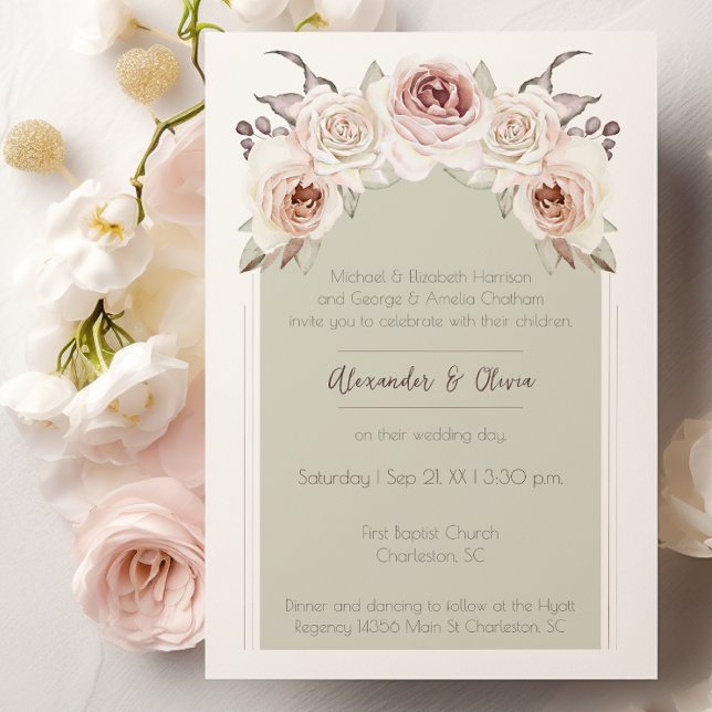 Convite Casamento com Arco de Rosa Boêmia (Bohemian Rose Arch Wedding Invitation)