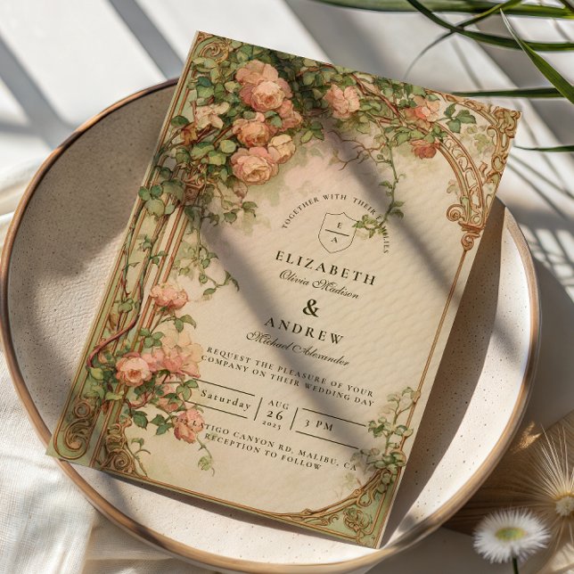 Convite Casamento com Arco de Rosa Vintage (Criador carregado)