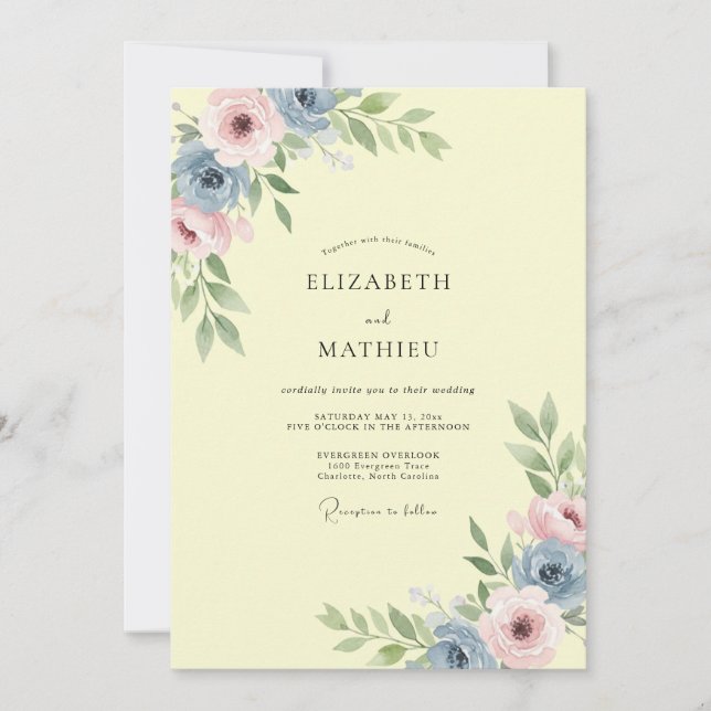 Convite Casamento com Arco Floral Amarelo Pálido (Frente)
