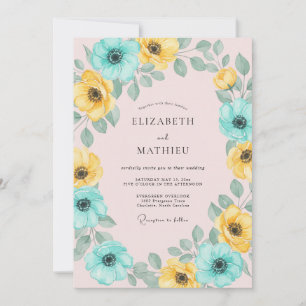Convite Casamento com Arco Floral Amarelo Turquesa