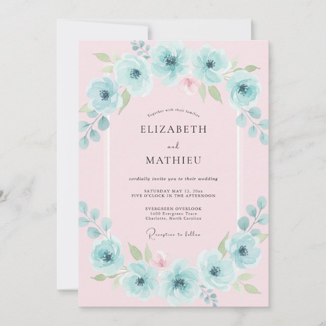 Convite Casamento com Arco Floral Aqua (Frente)