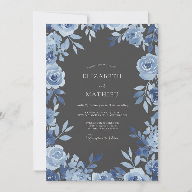 Convite Casamento com Arco Floral Azul (Frente)