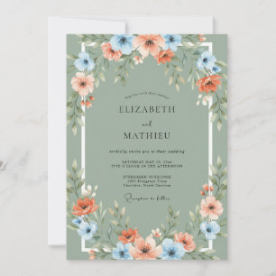 Convite Casamento com Arco Floral Azul Coral