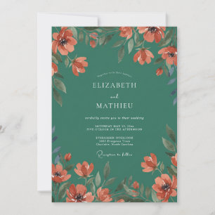 Convite Casamento com Arco Floral Azul Esverdeado Profundo