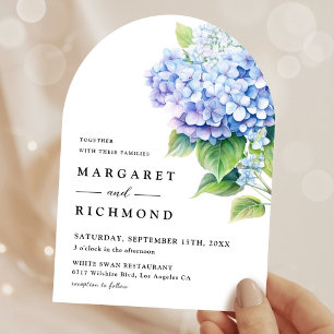 Convite Casamento com Arco Floral Azul Hydrangea Dusty