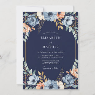 Convite Casamento com Arco Floral Azul Marinho