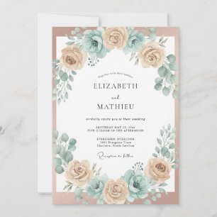 Convite Casamento com Arco Floral Azul Pêssego