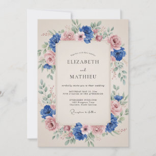 Convite Casamento com Arco Floral Azul Rosa