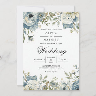 Convite Casamento com Arco Floral Azul Temperamental