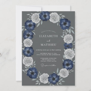 Convite Casamento com Arco Floral Branco e Azul Marinho