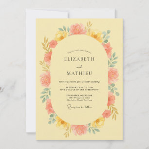 Convite Casamento com Arco Floral Coral Amarelo