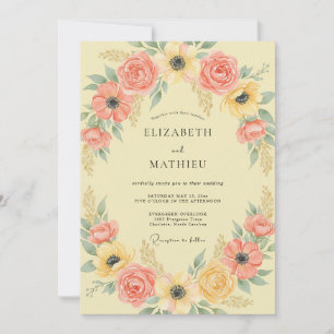 Convite Casamento com Arco Floral Coral Blush