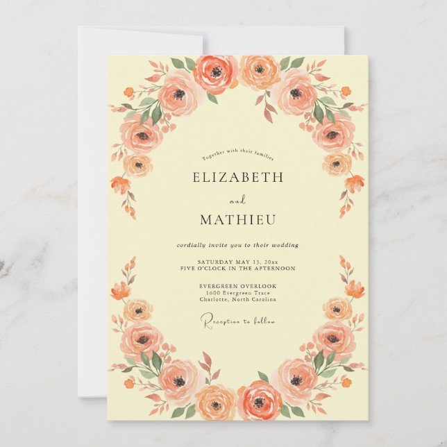 Convite Casamento com Arco Floral de Coral (Frente)