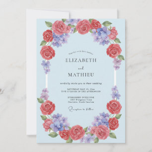 Convite Casamento com Arco Floral de Coral Azul