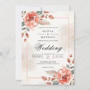 Convite Casamento com Arco Floral de Coral Macio