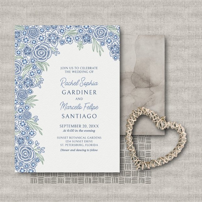 Convite Casamento com Arco Floral de Marinho Azul Dusty (Criador carregado)