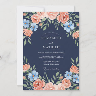 Convite Casamento com Arco Floral de Pêssego Marinho