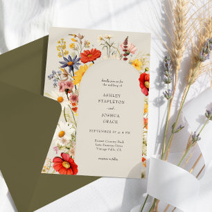 Convite Casamento com Arco Floral Elegante e Flor Silvestr