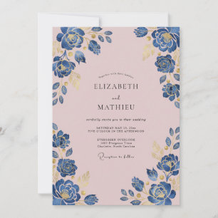 Convite Casamento com Arco Floral em Aquarela Azul