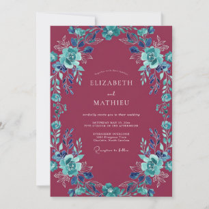 Convite Casamento com Arco Floral em Aquarela Burgundy