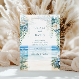 Convite Casamento com Arco Floral em Aquarela na Praia Boh