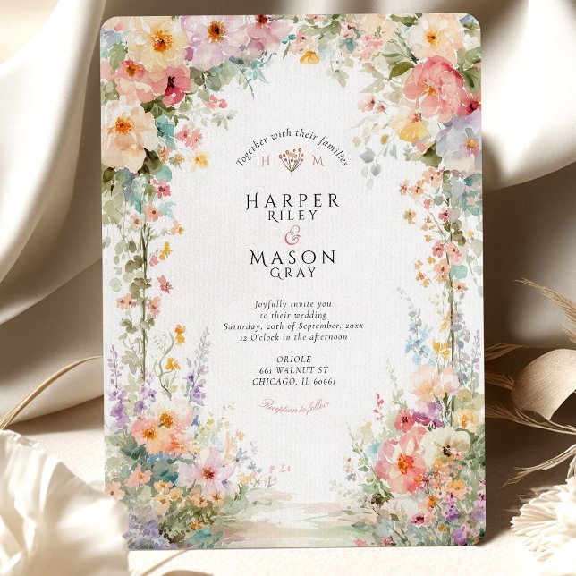 Convite Casamento com Arco Floral em Aquarela Pastel (Criador carregado)