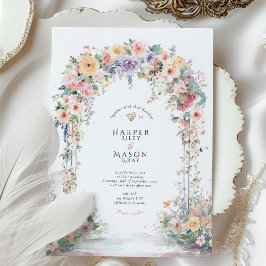 Convite Casamento com Arco Floral em Aquarela Pastel