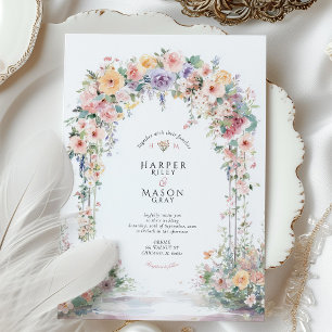 Convite Casamento com Arco Floral em Aquarela Pastel
