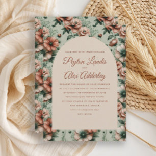 Convite Casamento com Arco Floral em Terracota Verde Sage
