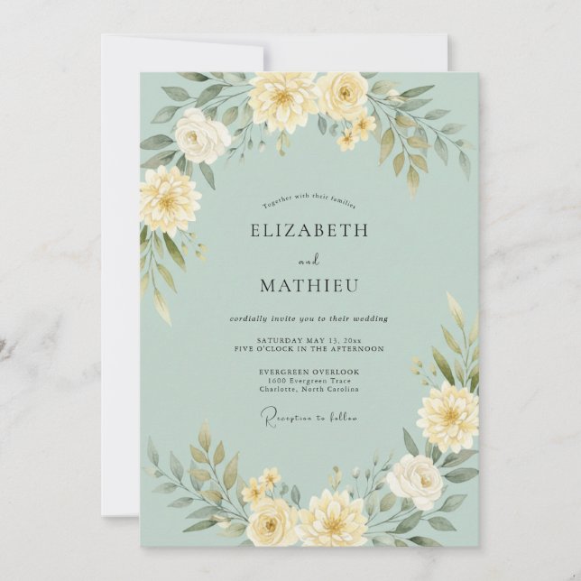 Convite Casamento com Arco Floral em Verde Menta (Frente)