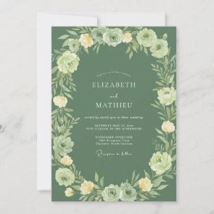 Convite Casamento com Arco Floral em Verde Sálvia