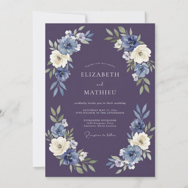 Convite Casamento com Arco Floral Índigo (Frente)