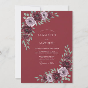 Convite Casamento com Arco Floral Luxuoso Borgonha
