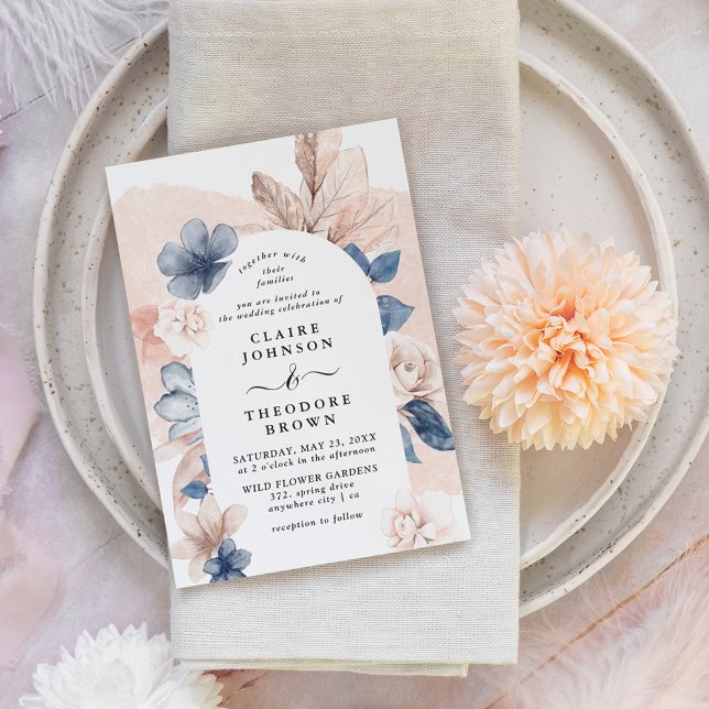 Convite Casamento com Arco Floral Rosa e Azul Sonhador (Criador carregado)