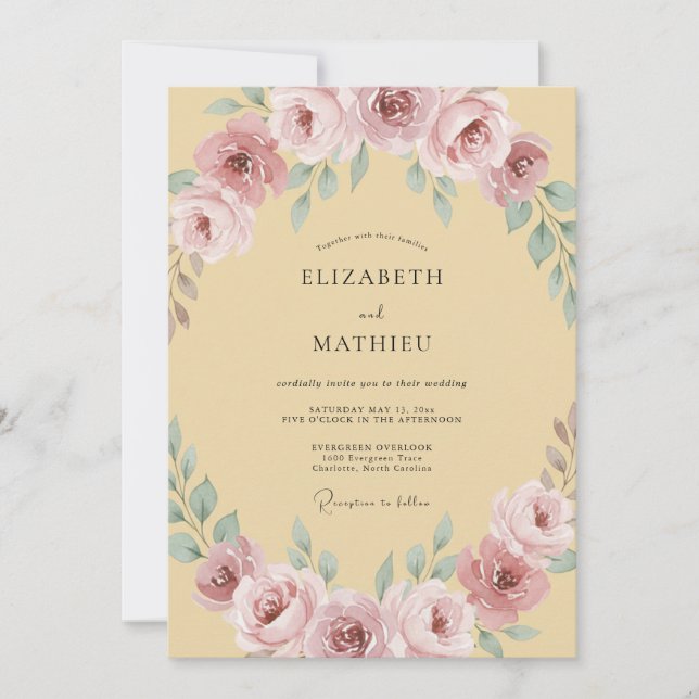 Convite Casamento com Arco Floral Rosa Empoeirado (Frente)