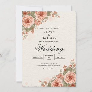 Convite Casamento com Arco Floral Rosa Empoeirado