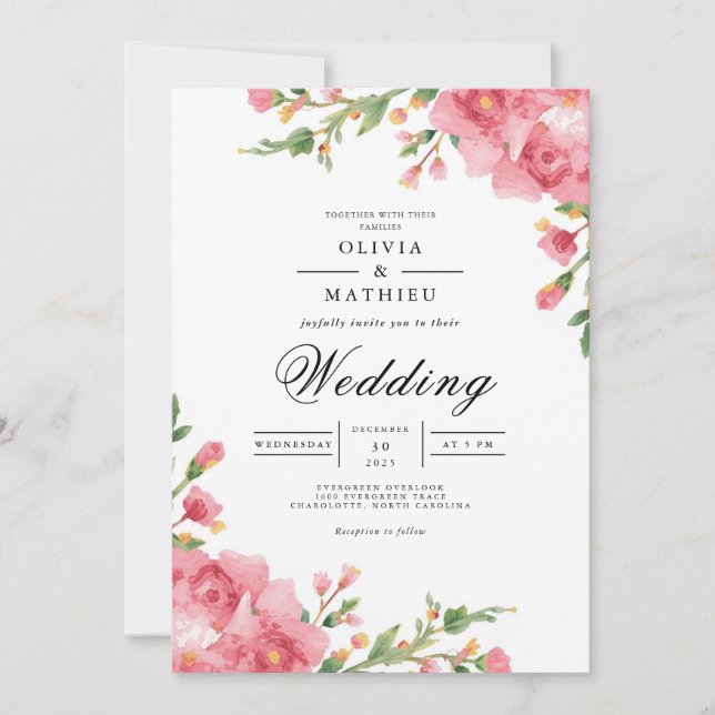 Convite Casamento com Arco Floral Rosa-Esbranquiçado (Frente)