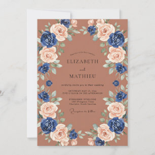 Convite Casamento com Arco Floral Rosa Velho Marinho