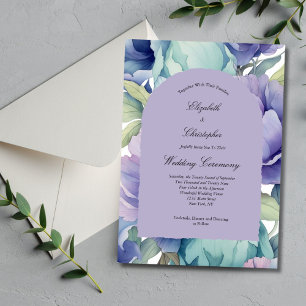 Convite Casamento com Arco Floral Roxo Azul Verde