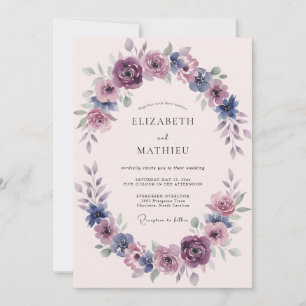 Convite Casamento com Arco Floral Roxo Empoeirado