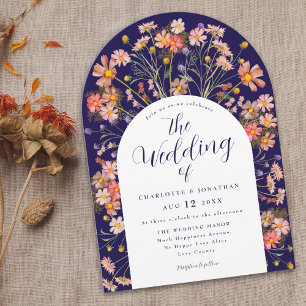 Convite Casamento com Arco Floral Rústico de Outono Boho c