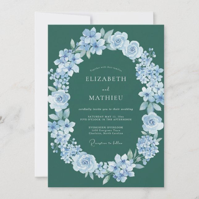 Convite Casamento com Arco Floral Suave Esmeralda (Frente)